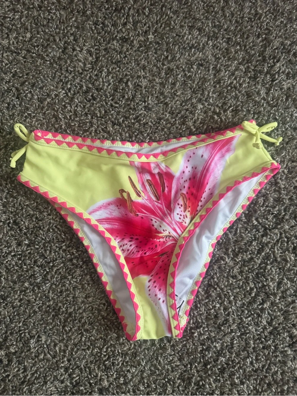 Girls Floral Halter Swim Bralette in Pale Yellow & Hot Pink